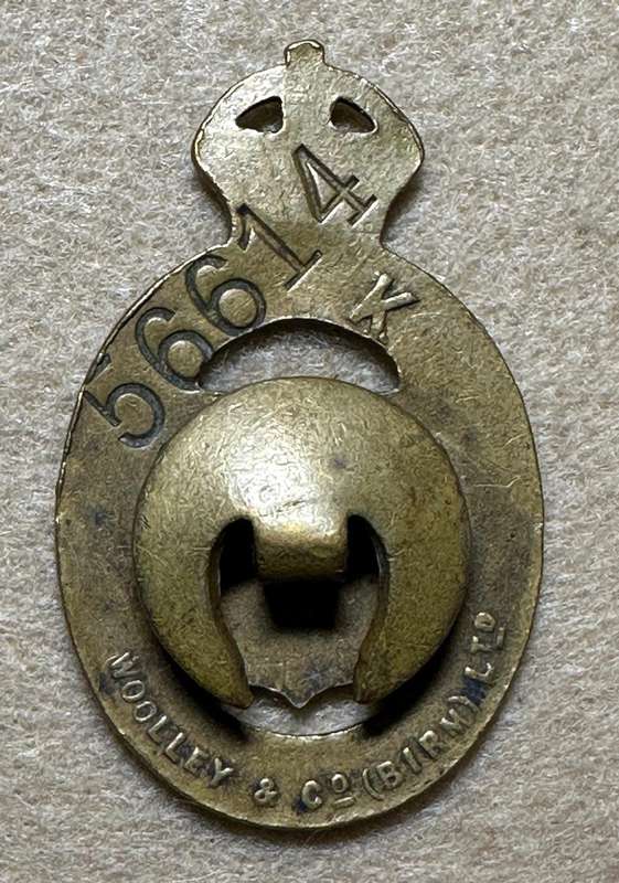 WWI British Ammunition Factory worker l -  WAR SERVICE NO 56614 KC EXTREMELY RARE - NUMBERED 56614