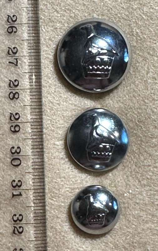 Rhodesian Prison Service - Set of 3 Buttons, Large, Medium and Small, Manufactured by Tool & Mould,