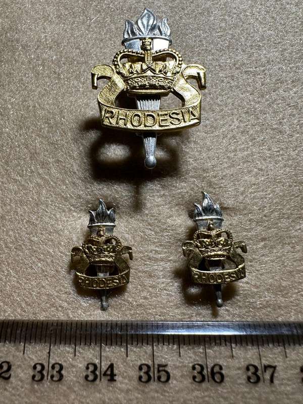 Rhodesian Educational Corps - SET BERET AND COLLAR BADGES METAL - QC
