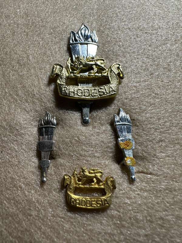 Rhodesian Educational Corps - SET BERET AND COLLAR BADGES Anodised and mess dress x 1
