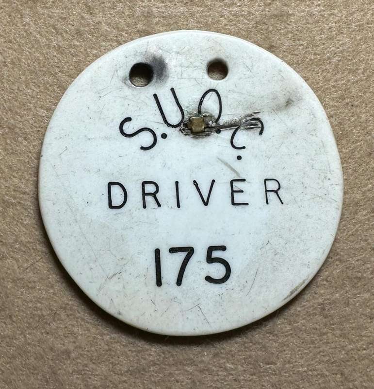 Rhodesian TRANSPORT - SOUTHERN UNITED OMNIBUS CO DRIVER/CONDUCTOR BADGE PLASTIC - NO 175