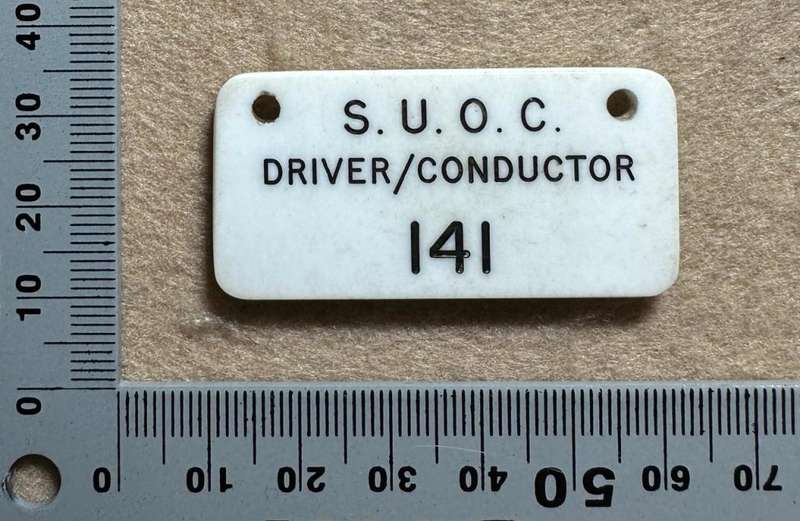 Rhodesian TRANSPORT - SOUTHERN UNITED OMNIBUS CO DRIVER/CONDUCTOR BADGE PLASTIC - NO 141