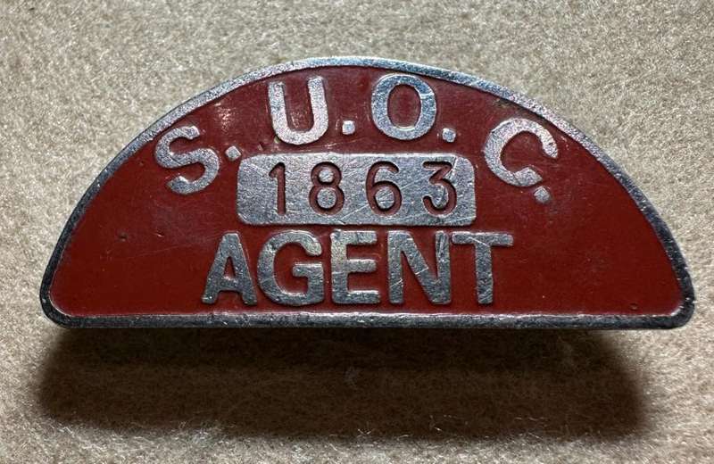 Rhodesian TRANSPORT - SOUTHERN UNITED OMNIBUS CO AGENT METAL ENAMEL BADGE - NO 1863