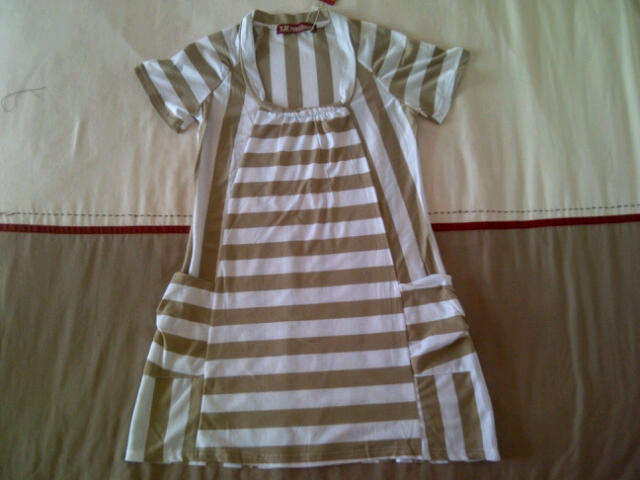 ***Cute White & Beige Striped Ladies Summer Dress with Front Pockets*** Medium & Large Available***