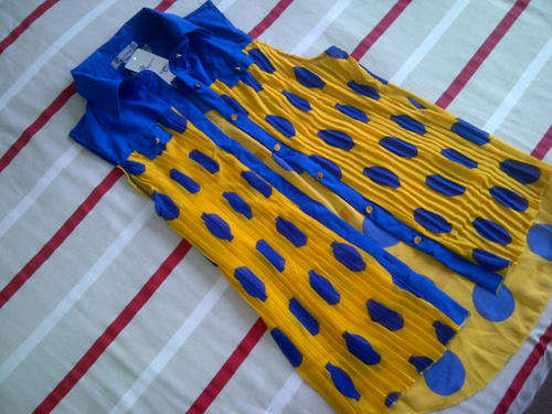 **Cute & Funky Ladies Chiffon Style Yellow / Blue Shirt**Great with a Skinny Jeans*** BRAND NEW***