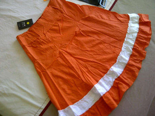 ***Cute & Funky Ladies Orange/White Skirt with leather look belt***32, 34 ONLY***Brand New***