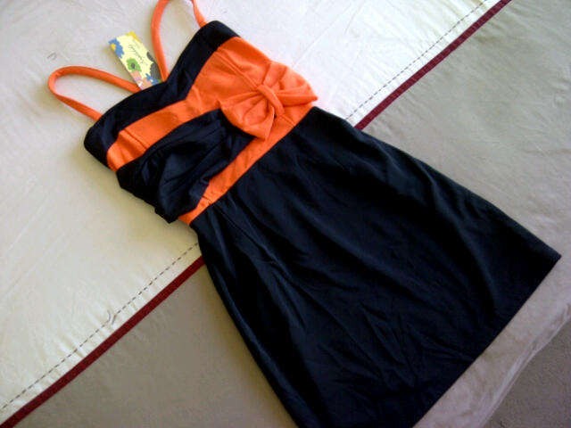 **Black & Orange Funky Design Ladies Mini Dress**Great Quality***L, XL ONLY***BRAND NEW**