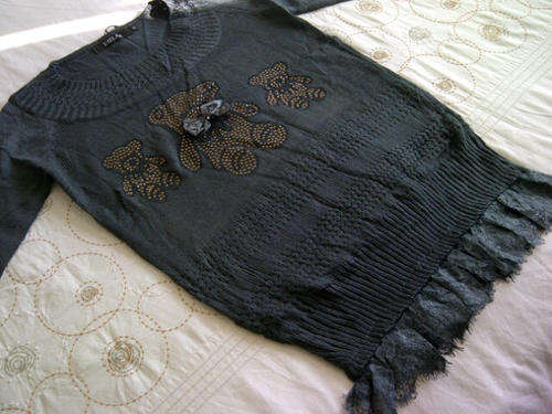 ***Cute Ladies Round Neck Jersey with Lace & Diamante Design***ONE SIZE***Grey, Black***