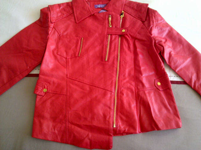 **Stunning Ladies Leather Look Biker Like Jacket with Funky Design**RED, BLUE, TAN**