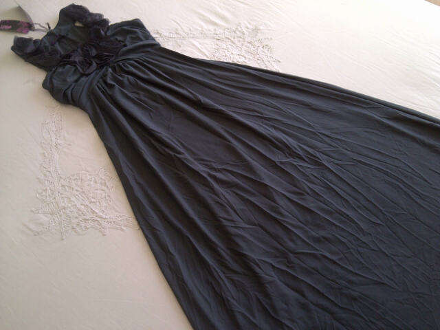 **Beautiful Ladies Long Evening Dress with Flower Design Neckline**GREY**XL ONLY**Last 1**STUNNING**