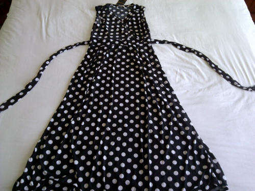 **Stunning Ladies Long Sleeveless Black/White Polka Dot Dress With Tie Back**M, L ONLY**BEAUTIFUL**