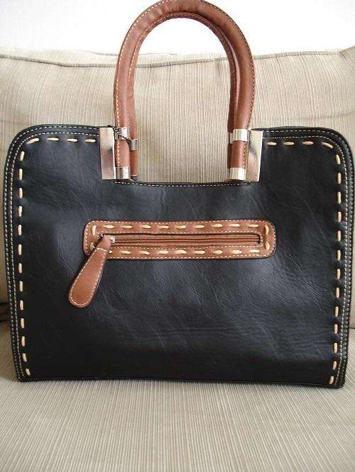 **Stunning Ladies Black/Brown/Tan PU Leather Handbag With Beautiful Detail & Design**BRAND NEW**