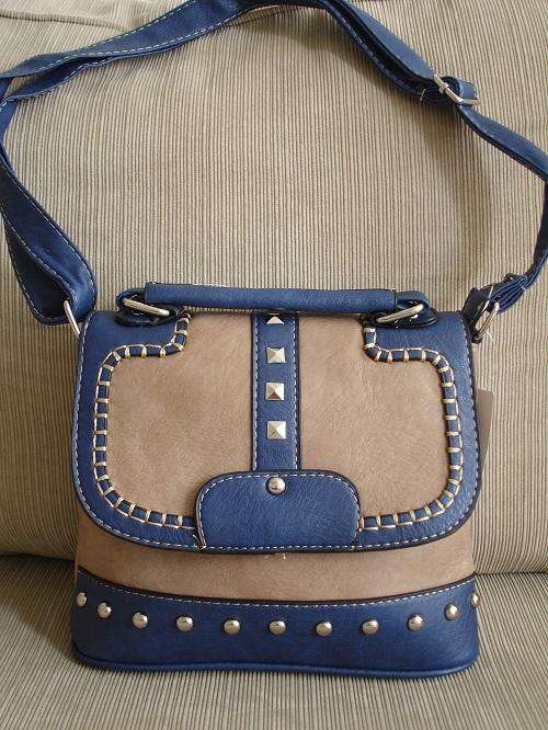 **Cute Ladies Tan/Blue PU Leather Sling bag With Beautiful Detail & Design**BRAND NEW**
