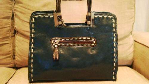 **Stunning Ladies BLUE/BROWN PU Leather Handbag With Beautiful Detail & Design**BRAND NEW**