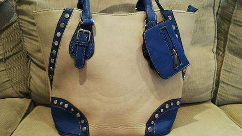 **Stunning Ladies Cream/Blue 3pc PU Leather Handbag Set**Beautiful Detail & Design**BRAND NEW**