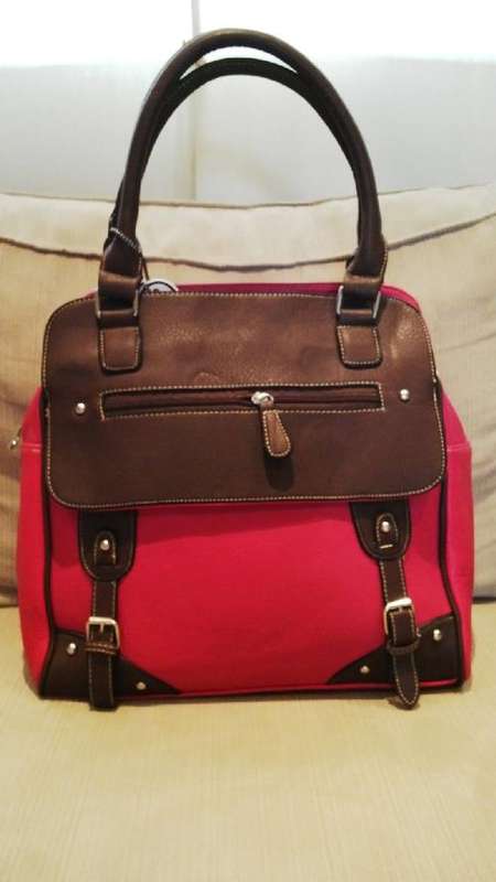 **Stunning Ladies Pink/Brown PU Leather Handbag With Beautiful Detail & Design**BRAND NEW**