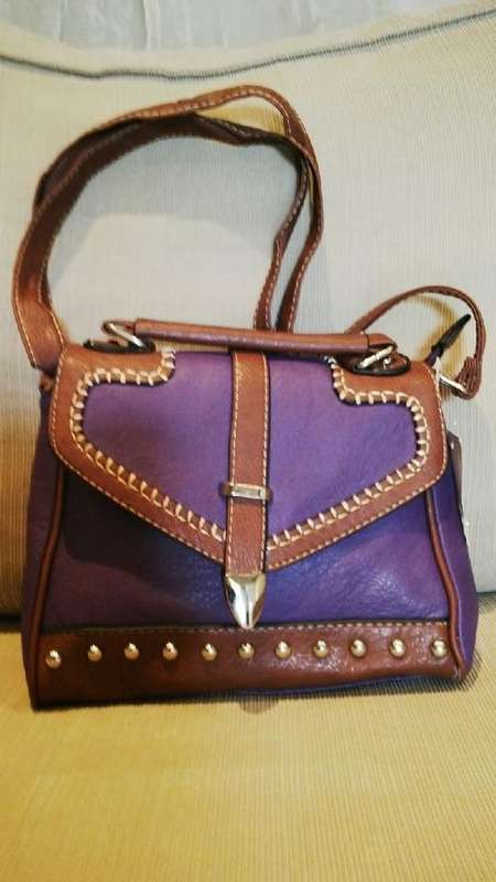 **Cute Ladies Purple/Tan PU Leather Sling bags With Beautiful Detail & Design**BRAND NEW**