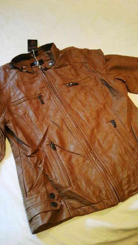 **NEW DESIGN**Stunning Ladies Tan Leather Look Jacket with Funky Design**XXL**BEAUTIFUL PIECE**
