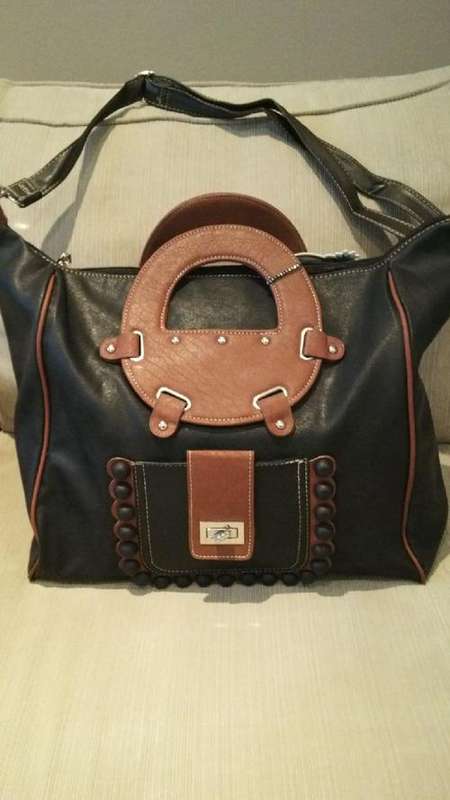 **Stunning Ladies Black/Brown PU Leather Handbag With Beautiful Detail & Design***51cm***BRAND NEW**