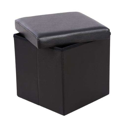***Black Faux Leather Storage Ottoman***Foldable***38CM X 38CM***Great Quality***BRAND NEW***