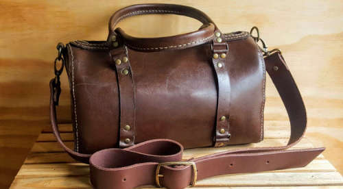 Genuine All Leather Duffel Bag - Chocolate - Small