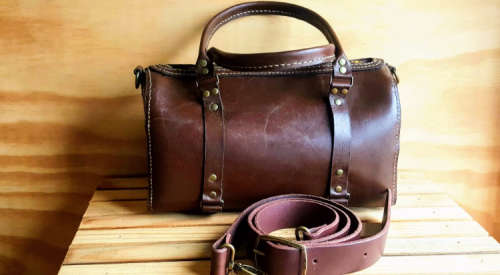 Genuine All Leather Duffel Bag - Chocolate - Small