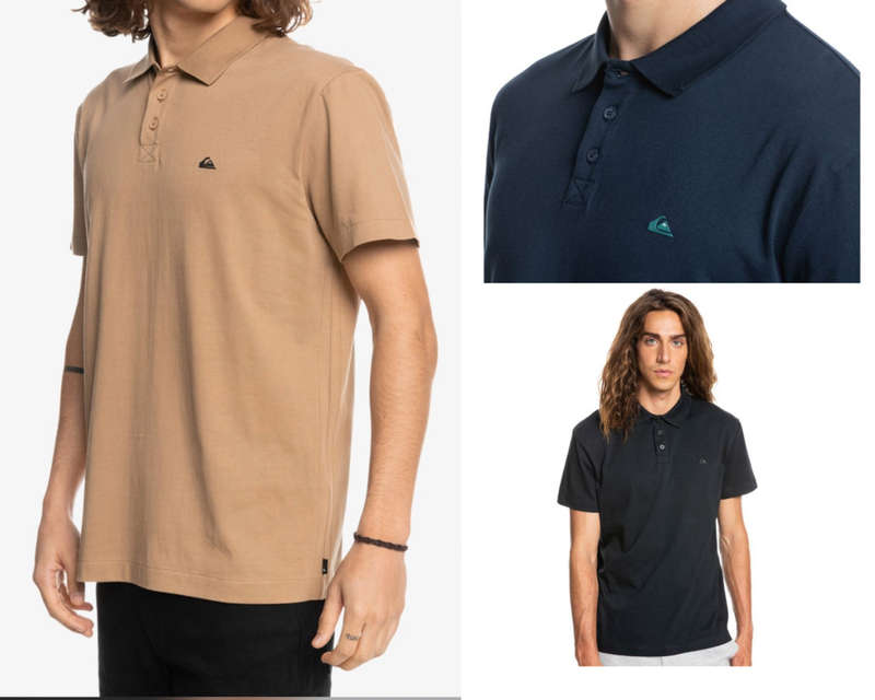 Quiksilver Men`s Essentials Polo T-Shirt Bundle X 3 - Medium - Brown, Navy, Black