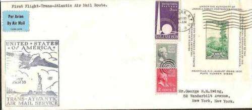 TRANS ATLANTIC (FAM18)FIRST FLIGHT NEW YORK -MARSEILE WITH MINI SHEET 1939