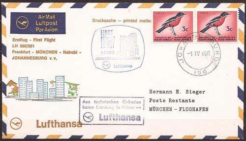 LUFTHANSA LH580 FIRST FLIGHT JOHANNESBURG-MUNICH 1968