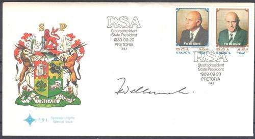 SOUTH AFRICA 1989 STATE PRESIDENT F W DE KLERK - ORIGINAL HAND SIGNED FDC