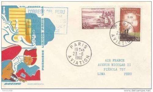 AIR FRANCE FIRST FLIGHT BOEING 707 INTERCONTINENTAL PARIS-LIMA(PERU) 1960