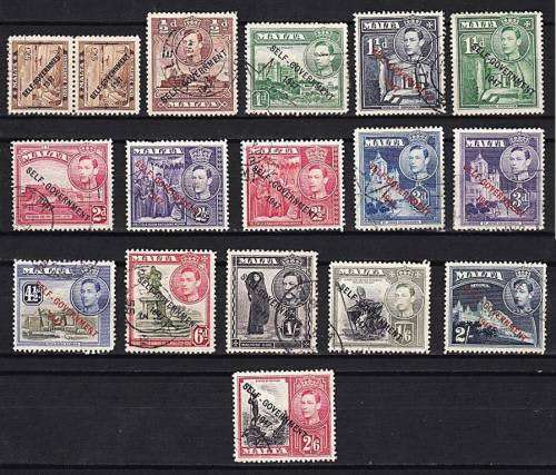 1938 Malta KGVI VFU Short set to 2/6 - `SELF-GOVERNMENT 1947` Opt