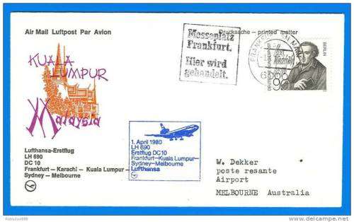 LUFTHANSHA FRANKFURT- KARACHI-KUALA LUMPAR-SYDNEY TO MELBOURNE 1980..