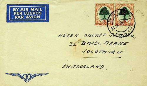 IMPERIAL AIRWAYS FLIGHT FROM DURBAN TO SOLOTHURN.SWITZERLAND 1936