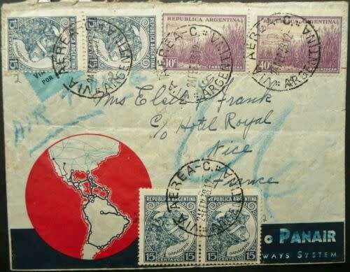 PAN AMERICAN ILLUSTRATED FLIGHT COVER ARGENTINA-FRANCE 24/2/1938-SCARCE