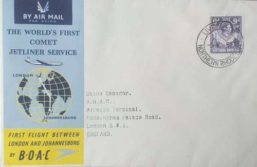 BOAC WORDS FIRST COMET JETLINER SERVICE FIRST FLIGHT NORTHERN RHODESIA-LONDON 1952