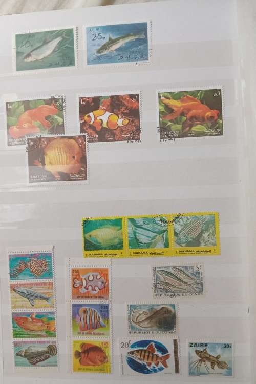 IDEAL ALBUM 8 DOUBE PAGES MOSTLY FISH RELATED FDCS AND STAMPS ALBUM INCLUDED