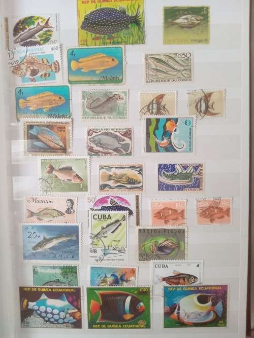 IDEAL ALBUM 8 DOUBE PAGES MOSTLY FISH RELATED FDCS AND STAMPS ALBUM INCLUDED
