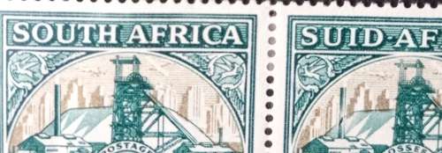 SACC 57d BLOCK OF 4 VARIETY BROKEN CHIMNEY AND FAINTHEAD GEAR MLH SEE SCANS