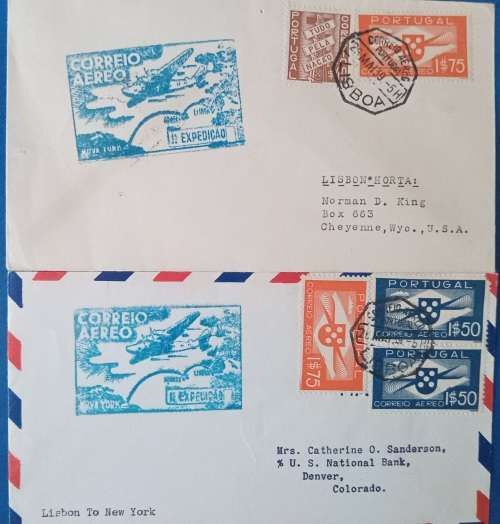 2X PORTUGAL FLIGHT COVERS LISBON TO NEW YORK /HORTA  1939