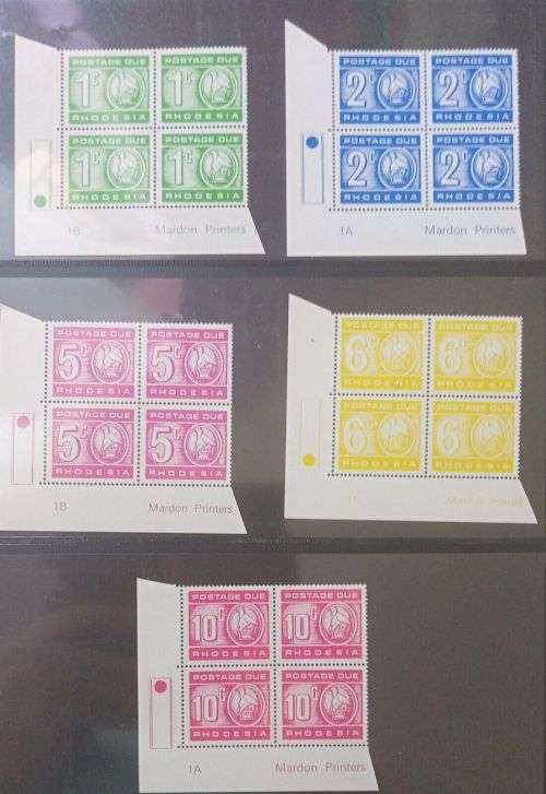 RHODESIA 1970 MNH POSTAGE DUE IMPRINT CONTROL BLOCKS WITH PRINTER MARK