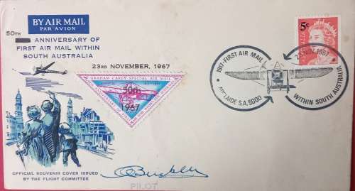 50TH ANNIVERSAY OF FIRST AIRMAIL IN AUSTRALIA SIGNED BY PILOT 1967