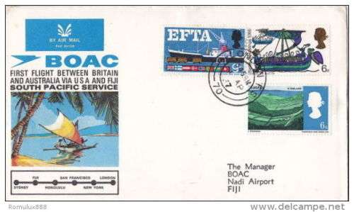 B.O.A.C FIRST FLIGHT BETWEEN BRITAIN AND AUSTRALIA VIA USA AND JUJI.SOUTH PACIFIC SERVICE  LONDON-FU
