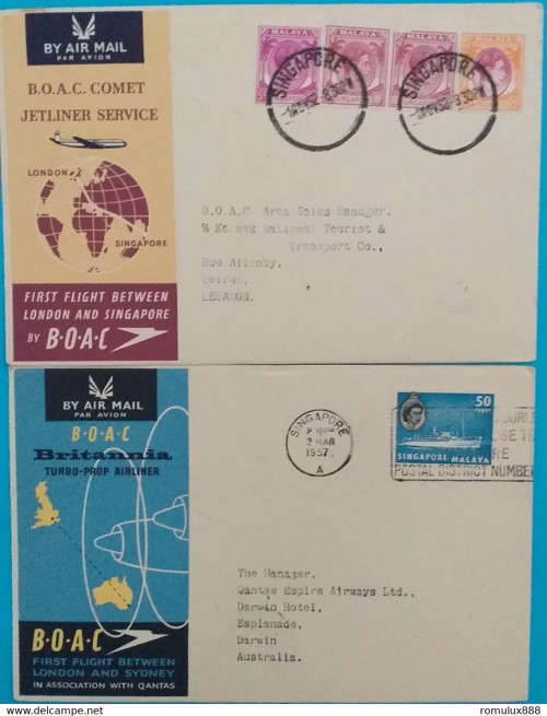 BOAC FIRST FLIGHT SINGAPORE-AUSTRALIA & LEBANON