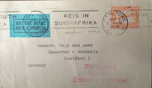 IMPERIAL AIRWAYS 1932 CAPETOWN TO HANNOVER FLIGHT COVER