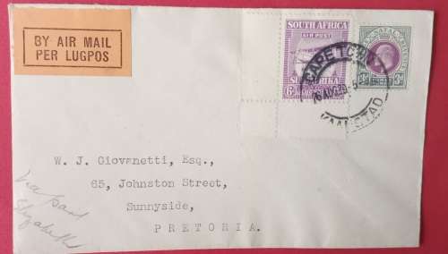 UNION FLIGHT CAPETOWN TO PRETORIA 1929 MIXED FRANKING