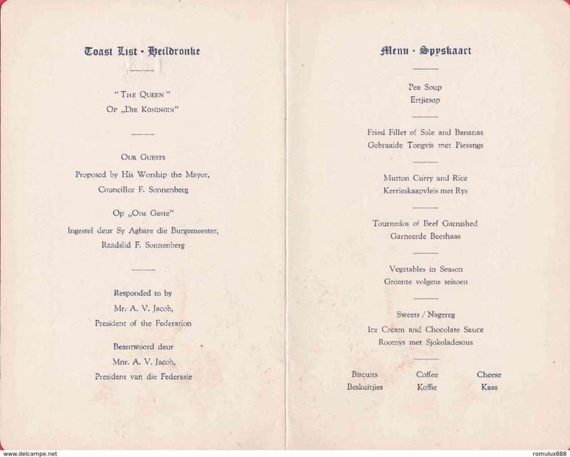 SOUTH AFRICA (1952 Congress) Menu for Civic Luncheon signed by delegates -SCARCE