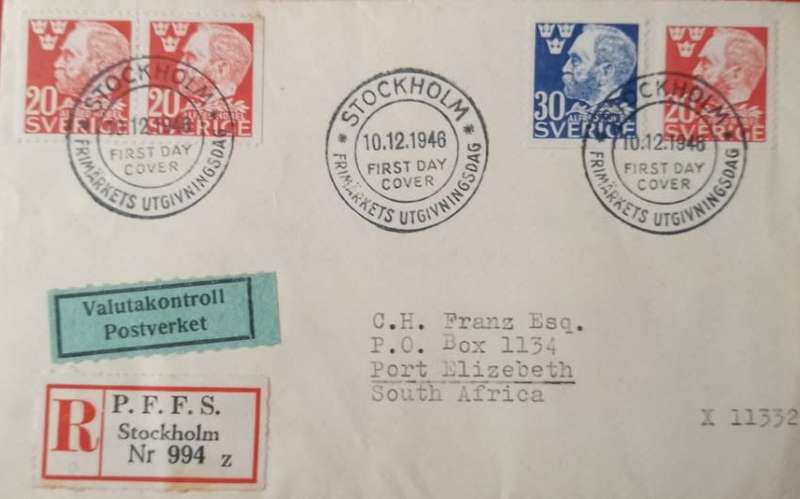 SWEDEN REGISTERED 1946 ALFRED NOBEL FDC -STOCKHOLM CANCELATION