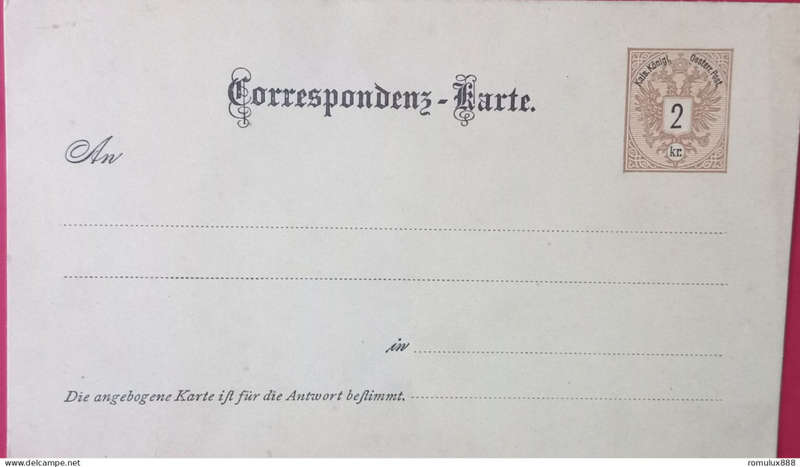 AUSTRIA POST CARD 1880S WITH PRINTED COAT OF ARMS 2 AUSTRO-HUNGERIAN KREUZER UNUSED