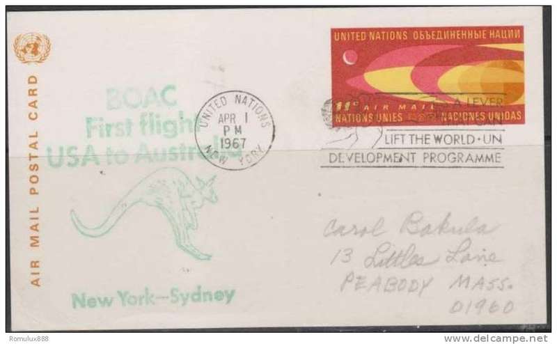 B.O.A.C FIRST FLIGHT NEW YORK -SYDNEY POSTAL CARD 1967